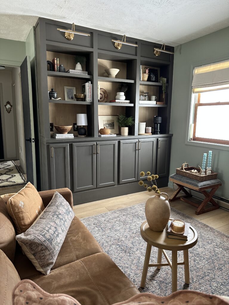 family room with custom built-ins