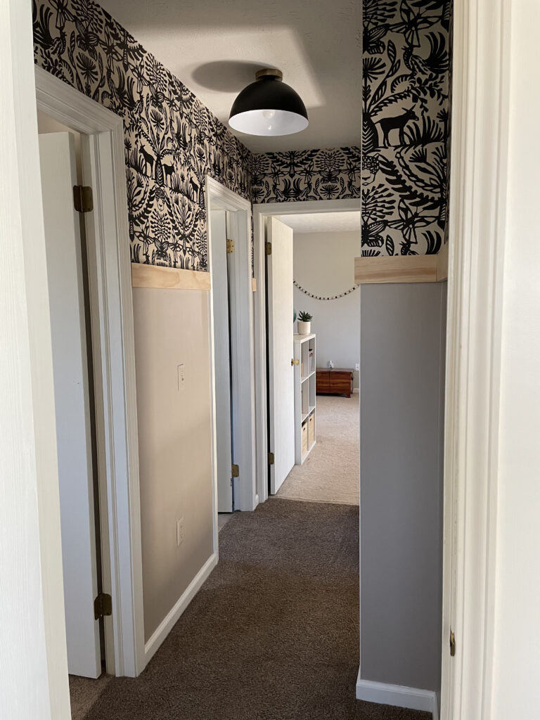 hallway with peel and stick wallpaper