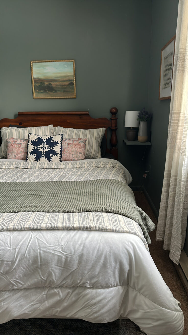 guest bedroom painted in Sherwin Williams Taiga